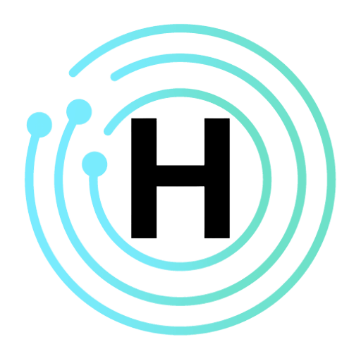 Logo do blog Henrique.Sites com a letra H central e linhas circulares em azul degradê, com fundo transparente.